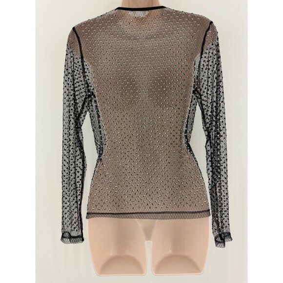 Size Small SEXY‎ BLACK MESH SHEER EMBELLISHED GOLD STUD TOP Dressy Evening Club - Picture 7 of 8